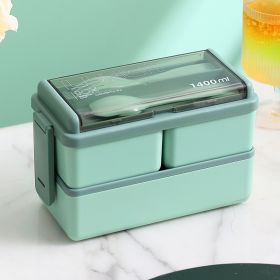 Leakproof Bento Lunch Box for School Kids – Portable Grid Design with Fork & Spoon, Odor-Free & Microwave Safe (Color: Green 1400ml Grid)