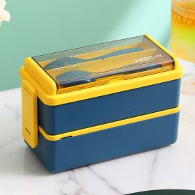 Leakproof Bento Lunch Box for School Kids – Portable Grid Design with Fork & Spoon, Odor-Free & Microwave Safe (Color: Blue 1400ml)