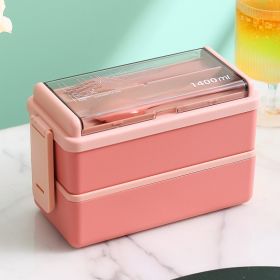 Leakproof Bento Lunch Box for School Kids – Portable Grid Design with Fork & Spoon, Odor-Free & Microwave Safe (Color: Pink 1400ml)