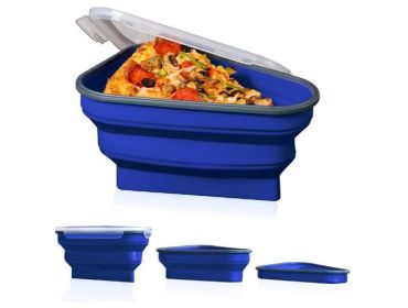 Silicone Foldable Pizza Slice Storage Box – Reusable Triangular Takeaway Container with Lid for Leftovers (select: C05N-blue)