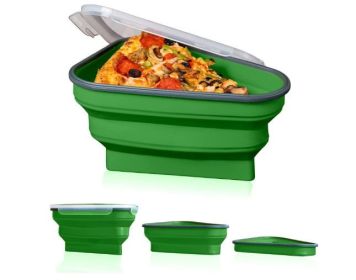 Silicone Foldable Pizza Slice Storage Box – Reusable Triangular Takeaway Container with Lid for Leftovers (select: C05N-green)