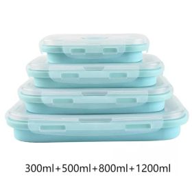 Foldable Silicone Bento Lunch Box – Microwave-Safe, Portable Food Storage Container for School, Picnic & Fruit Preservation (size: 300ml+500ml+800ml+1200ml)
