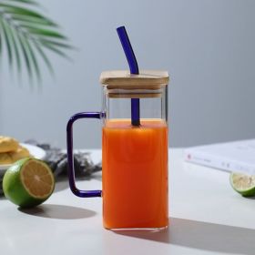 13.5oz Cute Glass Tumbler with Lid & Straw – Back to School Reusable Cup (Color: Blue)