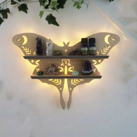 Crystal Display Shelf – Wall-Mounted Decorative Shelf for Moon, Moth, or Butterfly Lamps – Ideal for Holiday Decor (Color: Yue'e God Primary Color [with LED Light 59.06 inch])
