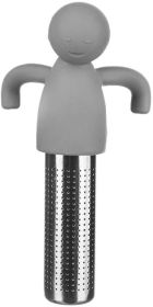 Cute Tea Infuser Man for Loose Tea Stainless Steel Man Shape Loose Leaf Tea Steeper Ball Strainer Non-Toxic Easy to Use and Clean (Color: Grey)