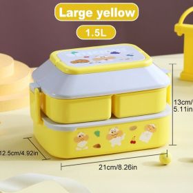 Kids Bento Lunch Box – Microwave-Safe Plastic Food Container with Spoon & Fork, Leak-Proof Compartments for School & Picnic (Ships From: China, Color: Large yellow)