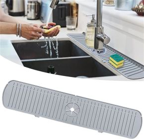 Plus Size Silicone Sink Splash Guard & Faucet Drying Mat – Anti-Slip Kitchen Counter Protector for Water Spills (Color: Gray, size: L)