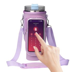 Water Bottle Carrier with Touchscreen Phone Pocket – Fits 40oz Tumblers (Color: Purple)