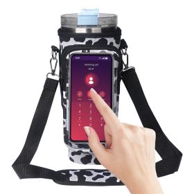 Water Bottle Carrier with Touchscreen Phone Pocket – Fits 40oz Tumblers (Color: Black&White)