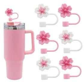3-Pack Cherry Blossom Silicone Straw Covers – Fits 10mm Stanley Cup Straws (Color: Pink*3+White*3)