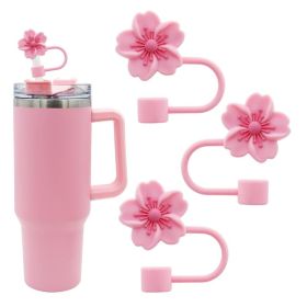 3-Pack Cherry Blossom Silicone Straw Covers – Fits 10mm Stanley Cup Straws (Color: Pink*3)