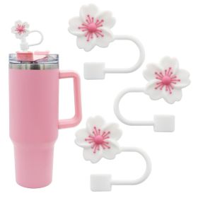 3-Pack Cherry Blossom Silicone Straw Covers – Fits 10mm Stanley Cup Straws (Color: White*3)