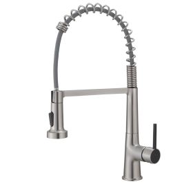 New Kitchen Single Handle pull-out faucet, stainless steel kitchen faucet with pull-out sprayer in Black (Color: Brushed + black)