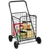 Foldable Jumbo Shopping Cart with Swivel Wheels and Dual Storage Baskets
