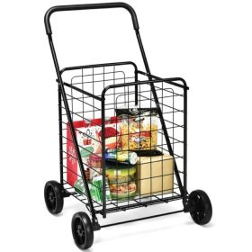 Foldable Jumbo Shopping Cart with Swivel Wheels and Dual Storage Baskets (Type: Kitchen Tools, Color: Black A)