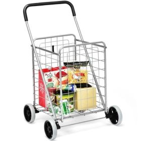 Foldable Jumbo Shopping Cart with Swivel Wheels and Dual Storage Baskets (Type: Kitchen Tools, Color: Silver A)