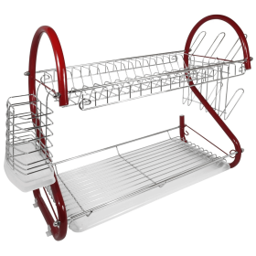 Better Chef 22" 2-Level Colored-Chrome-Plated S-Shaped Dish Rack (Color: Red)