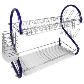 Better Chef 22" 2-Level Colored-Chrome-Plated S-Shaped Dish Rack (Color: Blue)