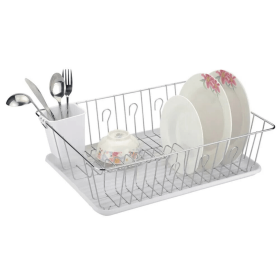 Better Chef 16" Chrome-Plated Metal Dish Rack Drain Tray Black (Color: White)