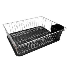 Better Chef 16" Chrome-Plated Metal Dish Rack Drain Tray Black (Color: Black)