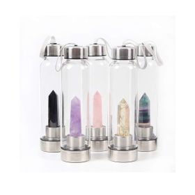 Pure Essence Crystal-Infused Glass Water Bottle – Natural Stone Elixir Bottle for Healing & Wellness (Crystal Colors: Amethyst Purple)