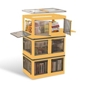 3Pcs Foldable Storage Bins with Lid 4 Doors Collapsible Stackable Closet Organizer Containers with Lock 4Pcs Wheels (Color: Yellow, size: XL)