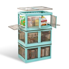 3Pcs Foldable Storage Bins with Lid 4 Doors Collapsible Stackable Closet Organizer Containers with Lock 4Pcs Wheels (Color: Green, size: L)