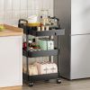 Rolling Utility Cart Movable Storage Organizer with Drawer Lockable Wheels 360 Degree Rotatable Hallow Design for Bedroom Bathroom Kitchen