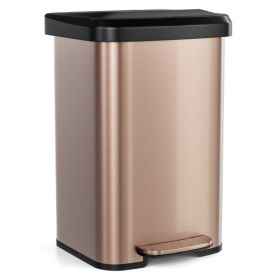 13.2 Gallon Step Trash Can – Soft-Close Lid with Built-in Deodorizer for Home & Kitchen (Color: Golden)