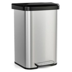 13.2 Gallon Step Trash Can – Soft-Close Lid with Built-in Deodorizer for Home & Kitchen (Color: Silver)