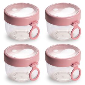 4Pcs Overnight Oats Containers with Lids and Folding Spoons 20OZ Portable Leak-proof Oats Jar For Milk Vegetable and Fruit Salad Yogurt Breakfast Cere (Color: Pink)