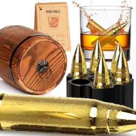 Stainless Steel Whiskey Bullet Stones Gift Set – Reusable Chilling Rocks with Tongs & Gift Box for Men (Color: Gold)