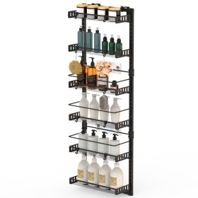 Over The Door Pantry Organizer 6-Tier Pantry Door Organizer Carbon Steel 110LBS Loading Easy Install Behind Door Storage For Closet Kitchen Bathroom 5 (Color: Black)