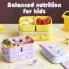 Kids Bento Lunch Box – Microwave-Safe Plastic Food Container with Spoon & Fork, Leak-Proof Compartments for School & Picnic