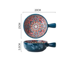 Glazed Ceramic Salad and Dessert Bowl for Everyday Household Use (Option: Blue glazed handle bowl)