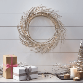 24-Inch Paper Wreath with LED Lights, Lighted Holiday Door or Wall Wreath for Indoor Christmas Décor (Option: Champagne color)